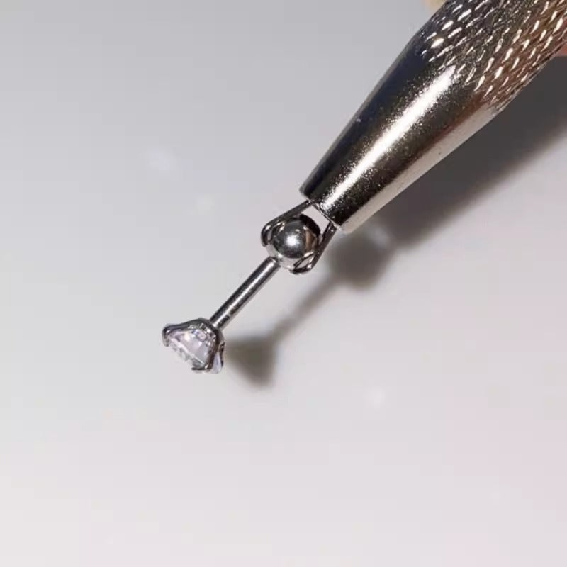 Stainless Steel Earring Wearer Helper - 4-Prong Grabber Tool , Ear Stud Threaded Ball Fixed Aid (6CM)