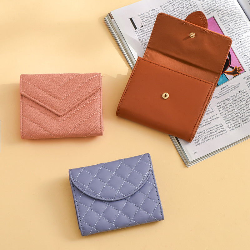 3-Pack Soft PU Rhombus Pattern Quilted Lipstick & Card Holder - Portable & Durable Cosmetic Pouch / Coin Purse (Pink & Purple & Black Large Rhombus Pattern Set)