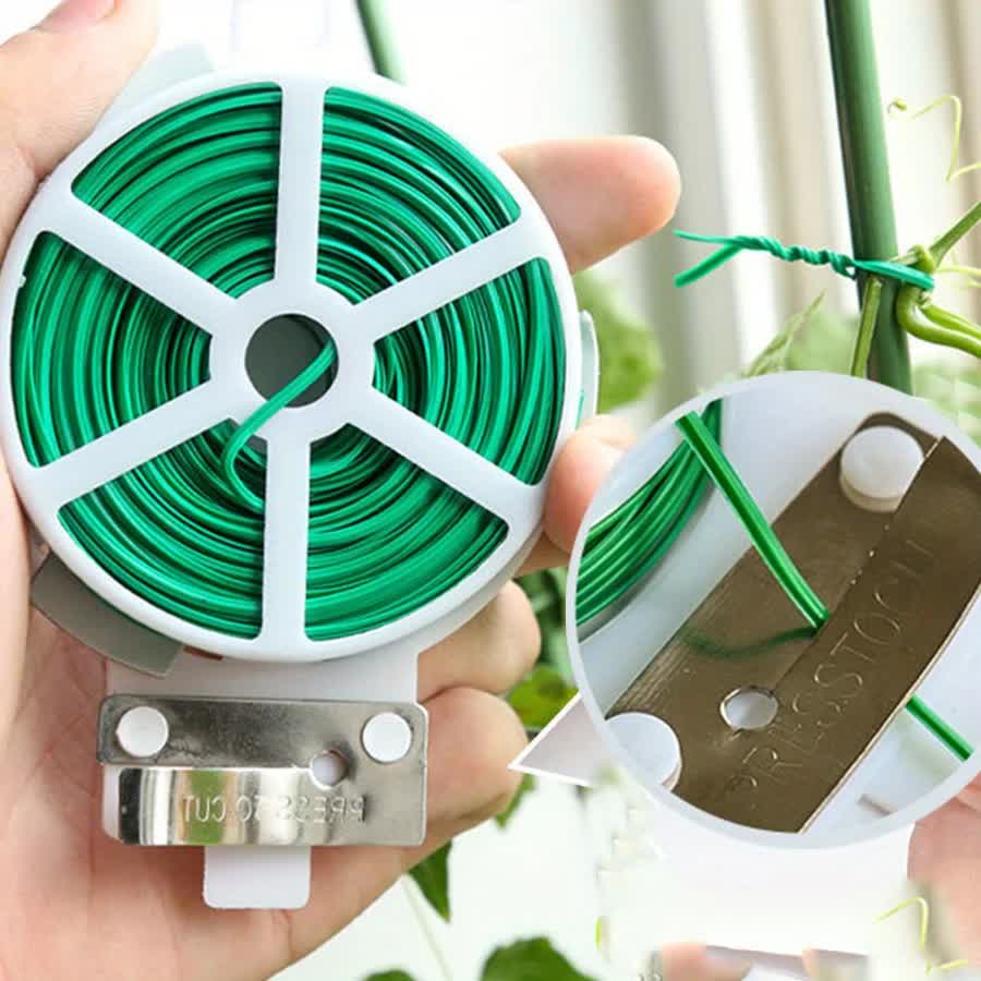 4-Rolls 100M Multifunctional Plastic Steel Twist Tie with Cutter - Sturdy Reusable Plant Support &amp; Climbing Vine Tie