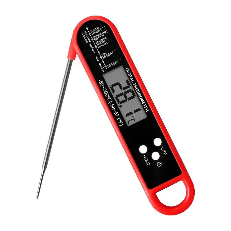 Red Folding Probe Digital LED Food Thermometer(-50℃ to 300℃) - Kitchen Cooking BBQ Meat Milk Temperature Gauge, High Accuracy with Magnet &amp; Hanging Hole