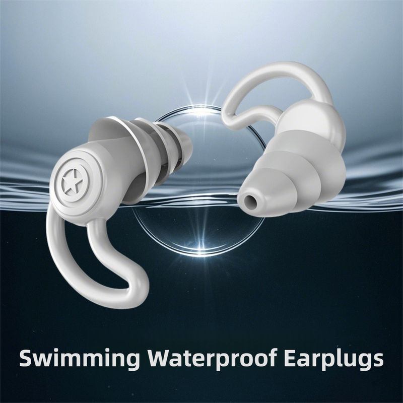 2-Pairs White Noise Reduction Silicone Ear Plugs for Swimming, Sleep, and Study - Waterproof Reusable Sound Blocking Earplugs