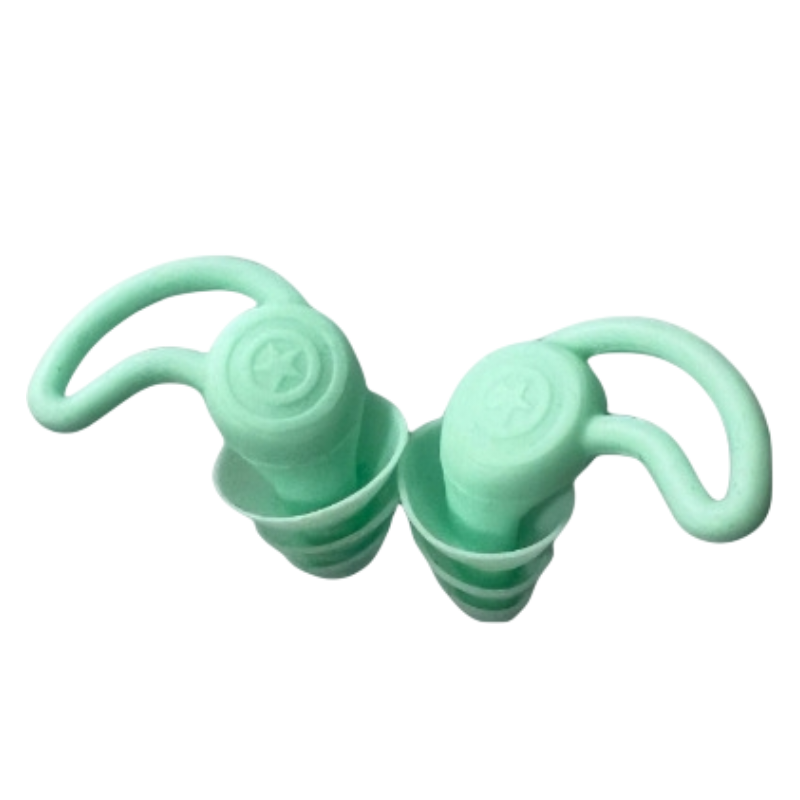 2-Pairs Green Noise Reduction Silicone Ear Plugs for Swimming, Sleep, and Study - Waterproof Reusable Sound Blocking Earplugs