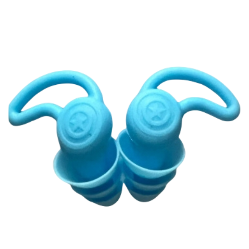 2-Pairs Blue Noise Reduction Silicone Ear Plugs for Swimming, Sleep, and Study - Waterproof Reusable Sound Blocking Earplugs