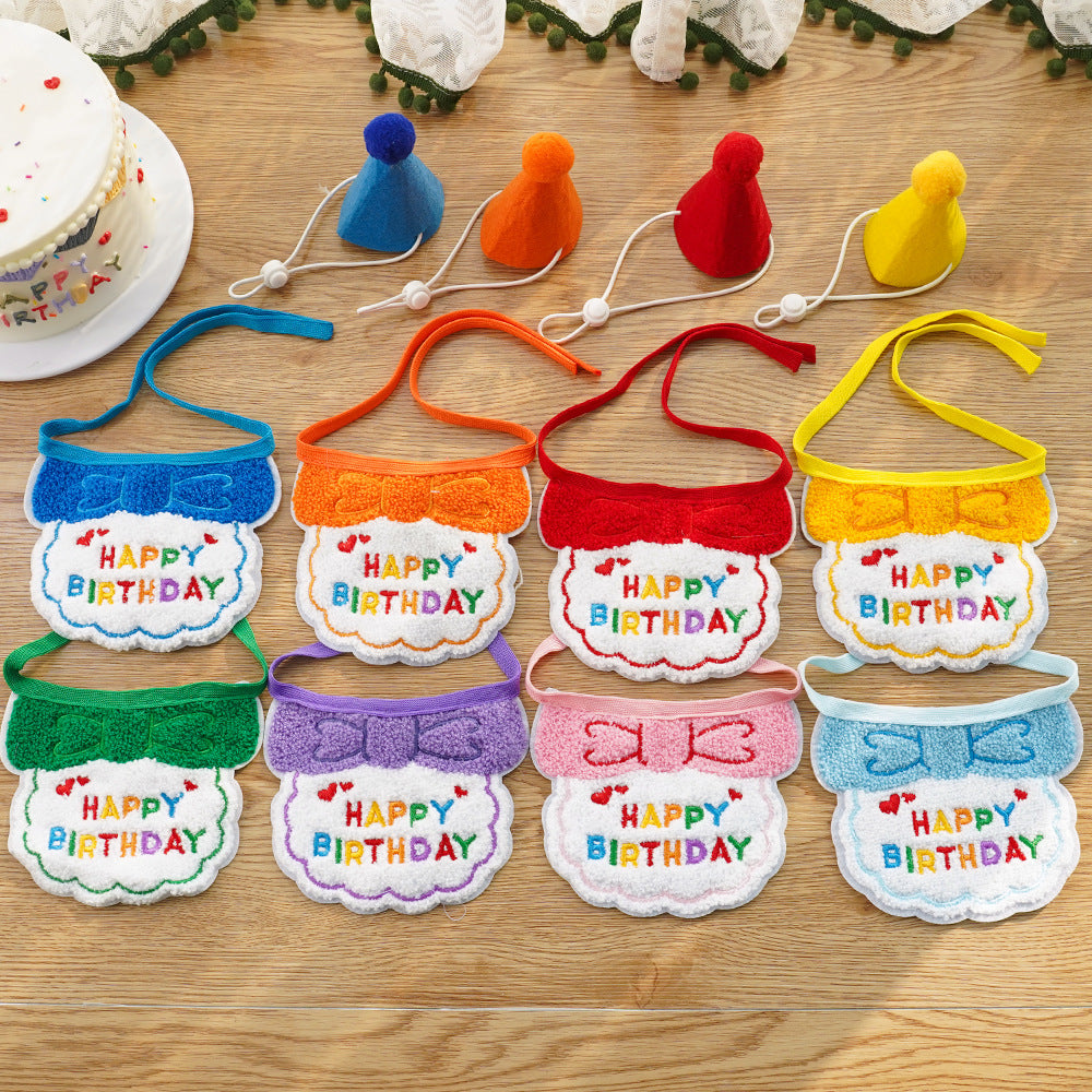 4-Pack Adorable Pet Dog Cat Birthday Party Hat & Bib Set(Pink & Light Blue) - Embroidered Bandana Bib & Felt Party Hat, Adjustable Tie-On Dress-Up Accessories