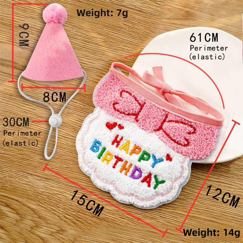 4-Pack Adorable Pet Dog Cat Birthday Party Hat & Bib Set(Green & Red) - Embroidered Bandana Bib & Felt Party Hat, Adjustable Tie-On Dress-Up Accessories