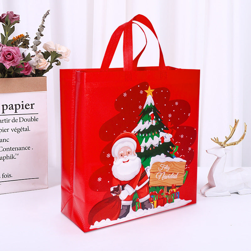 8-Pack Large Size Christmas Non-Woven Tote Bags(35 x 38 x 14 CM) with Film Coating - Santa Design Holiday Reusable Gift Carrier Bags