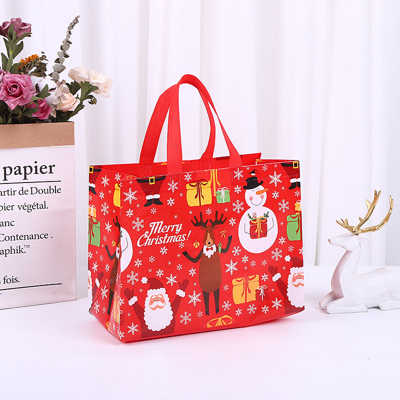 8-Pack Christmas Red Tote Bags(32 x 25 x 17 CM) with Film Coating - Non-Woven Holiday Reusable Gift Carrier Bags