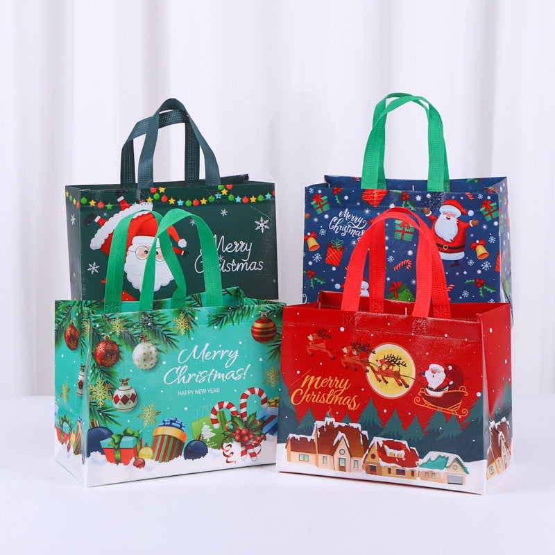 8-Pack Christmas Red Tote Bags(32 x 25 x 17 CM) with Film Coating - Non-Woven Holiday Reusable Gift Carrier Bags
