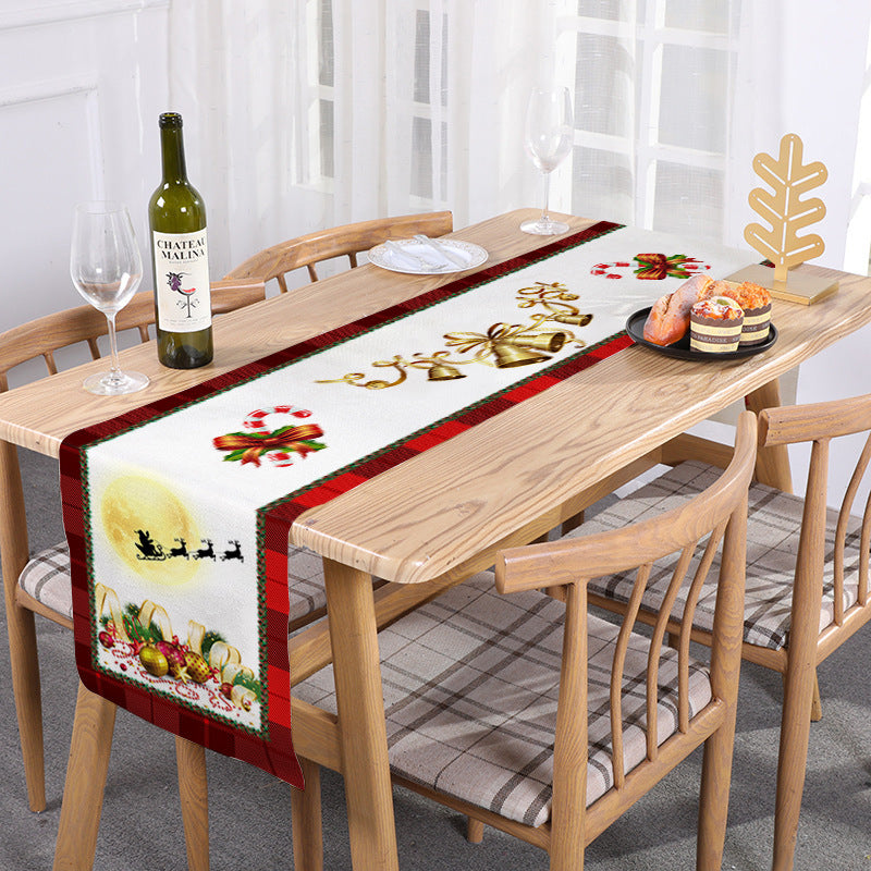 Style-1 New Year & Christmas Table Runner(33 x 180 CM) - Festive Linen Tablecloth, Digital Print Christmas Decor