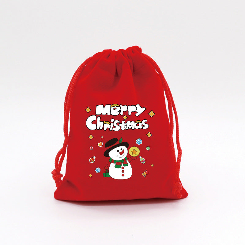 2-Pack Luxury Red Velvet Snowman Christmas Gift Bag(13x18CM) - Festive Drawstring Storage Bag for Candy, Gifts &amp; Apple Packaging