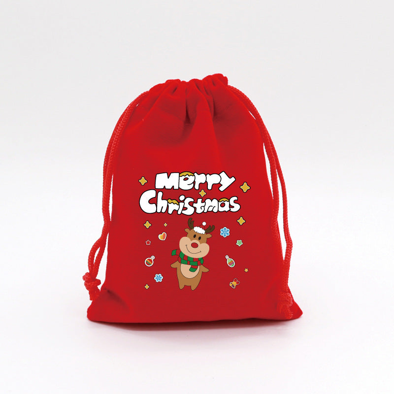 2-Pack Luxury Red Velvet Christmas Elk Gift Bag(13x18CM) - Festive Drawstring Storage Bag for Candy, Gifts &amp; Apple Packaging