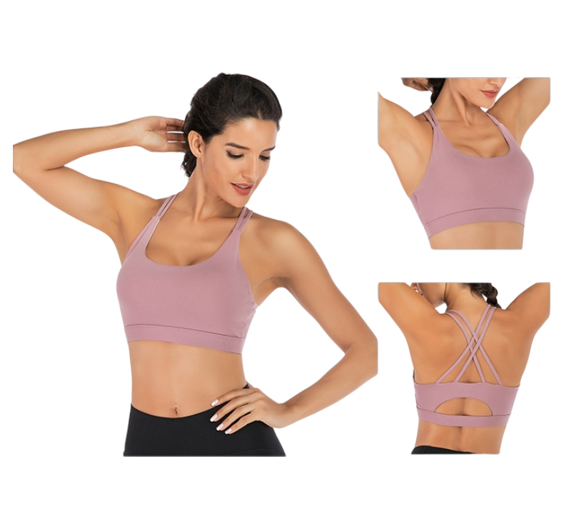 M Size Purple Elegant Sexy Criss-Cross Back Sports Bra for Women - High Support &amp; Anti-Shock, Wire-Free Yoga Crop Top with X-Shape Fine Strap