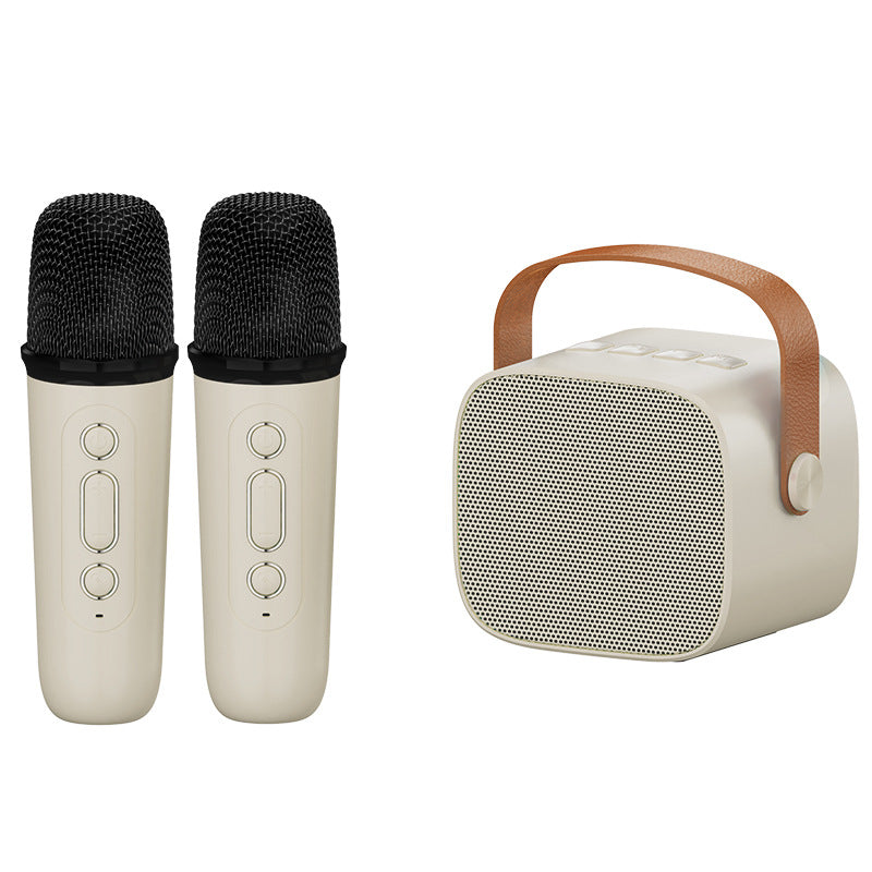 2-Set White &amp; Purple Wireless Dual-Microphone Karaoke Speaker - Portable Handheld K1 Bluetooth All-in-One KTV Singing Machine