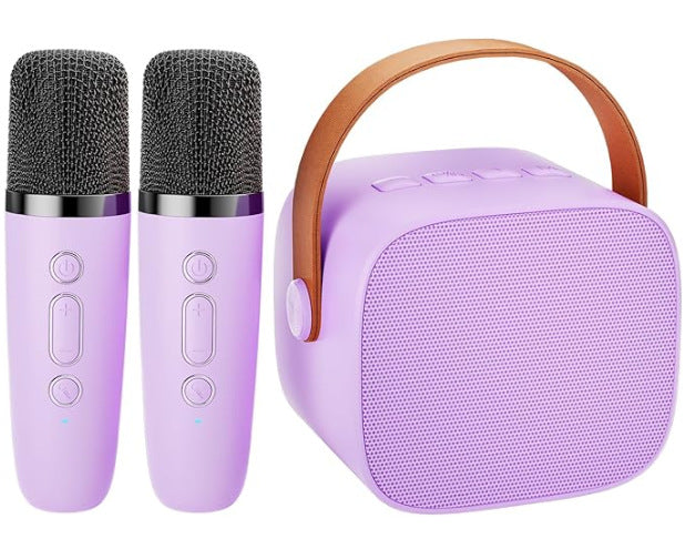 2-Set White & Purple Wireless Dual-Microphone Karaoke Speaker - Portable Handheld K1 Bluetooth All-in-One KTV Singing Machine