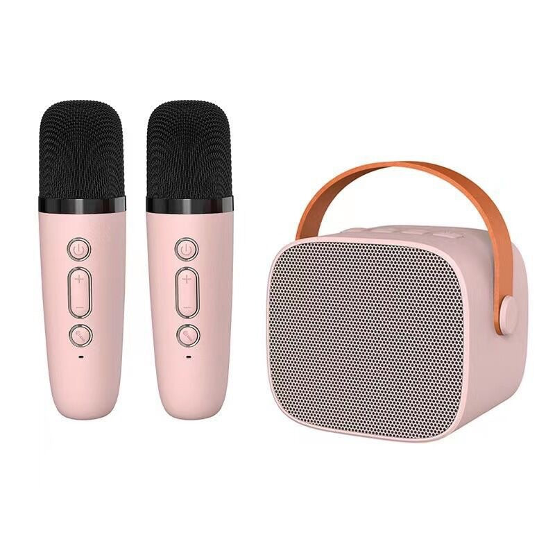 2-Set Pink & Blue Wireless Dual-Microphone Karaoke Speaker - Portable Handheld K1 Bluetooth All-in-One KTV Singing Machine