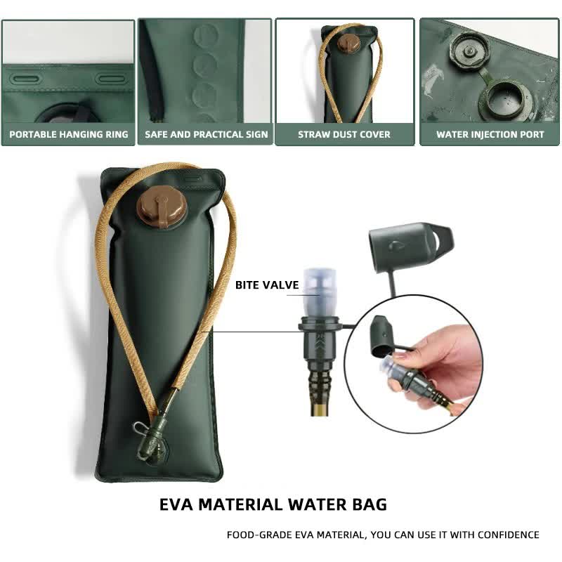 Outdoor Green 3L Hydration Bladder for Running & Cycling - Eco-Friendly PEVA Material Water Reservoir Pack Insert with Bite Valve & 93CM Water Pipe