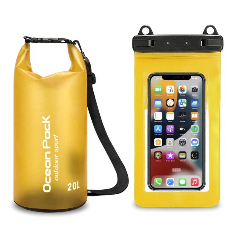 Yellow 20L PVC Waterproof Swimming Bag Bonus with Waterproof Phone Pouch - Roll-Top Floating Dry Gear Bags for Beach, Kayaking &amp; Outdoor Sports