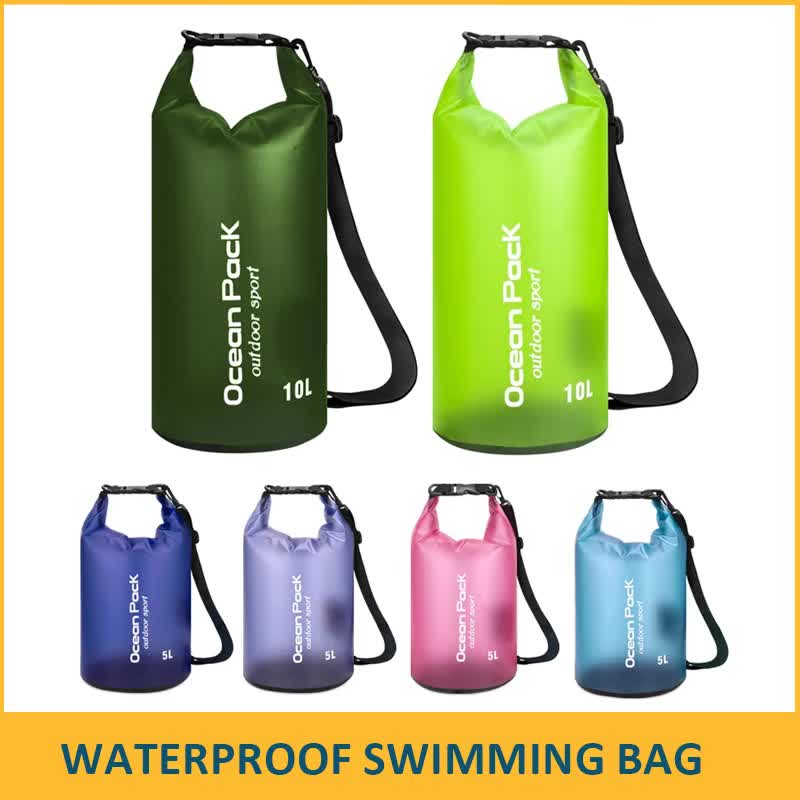 Blue Purple 20L PVC Waterproof Swimming Bag Bonus with Waterproof Phone Pouch - Roll-Top Floating Dry Gear Bags for Beach, Kayaking & Outdoor Sports