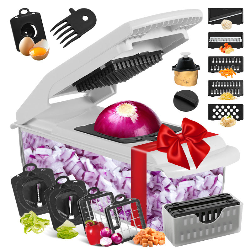 18-Piece Black-White Multi-Function Vegetable Chopper &amp; Slicer Set - Rotary Grater with 5 Muti-Style Stainless Steel Blades for Home Kitchen