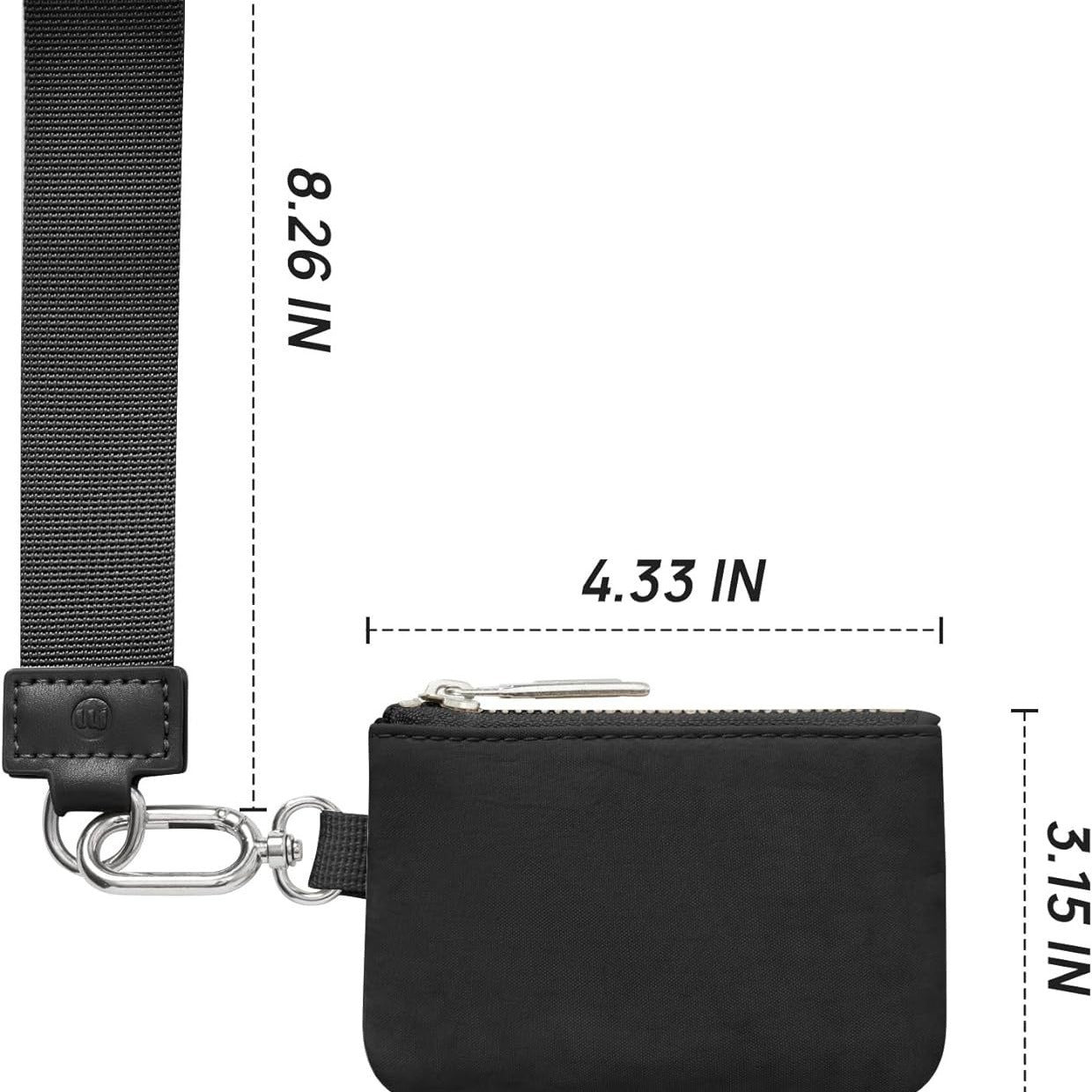 Black Grey Women's Ultralight Fashion Nylon Wristlet Pouch Set - Portable Mini Coin Purse & Key Holder Wallet