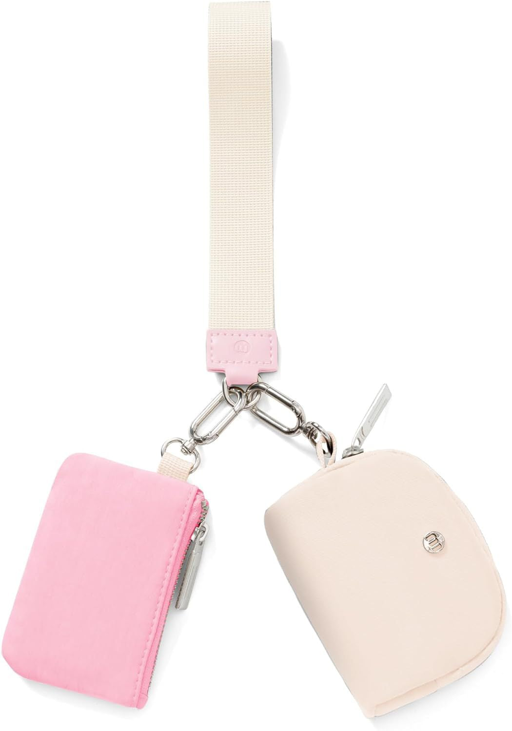 Pink Beige Women&#39;s Ultralight Fashion Nylon Wristlet Pouch Set - Portable Mini Coin Purse &amp; Key Holder Wallet