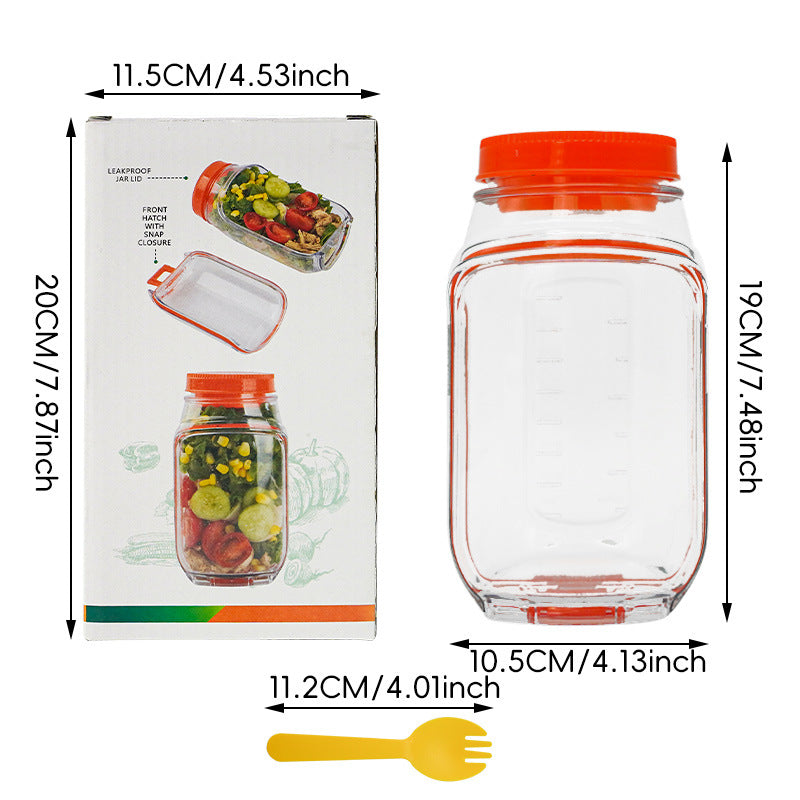 Orange Portable All-in-One Side-Opening Salad Container Jar with Fork(10.5x19CM) - Plastic Layered Meal Storage Cup for Kitchen &amp; On-the-Go