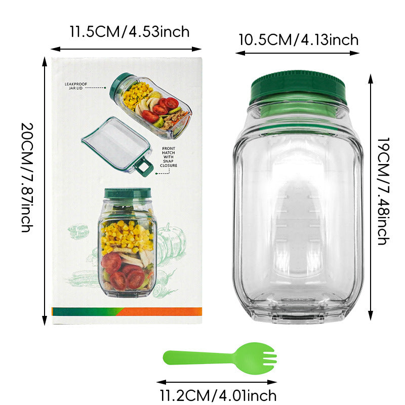 2-Pack(Green&Orange) Portable All-in-One Side-Opening Salad Container Jar with Fork(10.5x19CM) - Plastic Layered Meal Storage Cup for Kitchen & On-the-Go