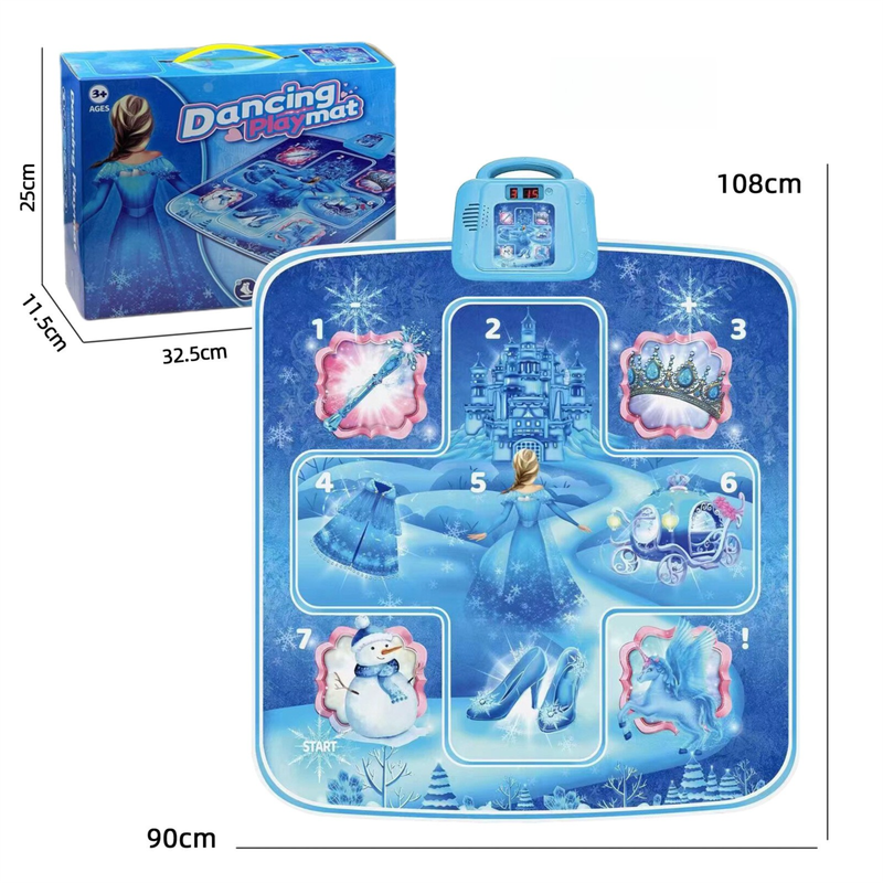 Blue Wireless Kids Electronic Princess Dance Mat &amp; Music Playmat(90x108CM) - 7 Modes Foot Game Pad Toy with Digital Score Display