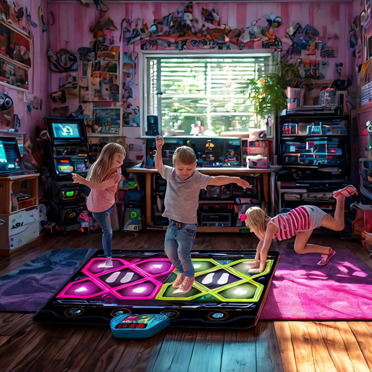 Kids Dual Player Interactive Electronic Dance Mat - Extra Large 105x90cm Anti-Slip Music Game Pad with Two Modes &amp; Three Ways, No TV Required
