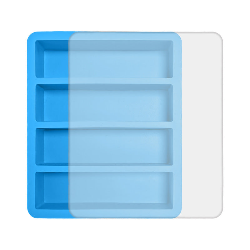 2-Packs Blue Flexible 4-Grid Silicone Long Ice Cube Tray with Lid - Easy Release Reusable Mold for Narrow Bottles &amp; Cocktails