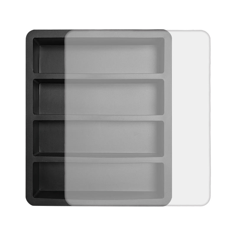 2-Packs Black Flexible 4-Grid Silicone Long Ice Cube Tray with Lid - Easy Release Reusable Mold for Narrow Bottles & Cocktails