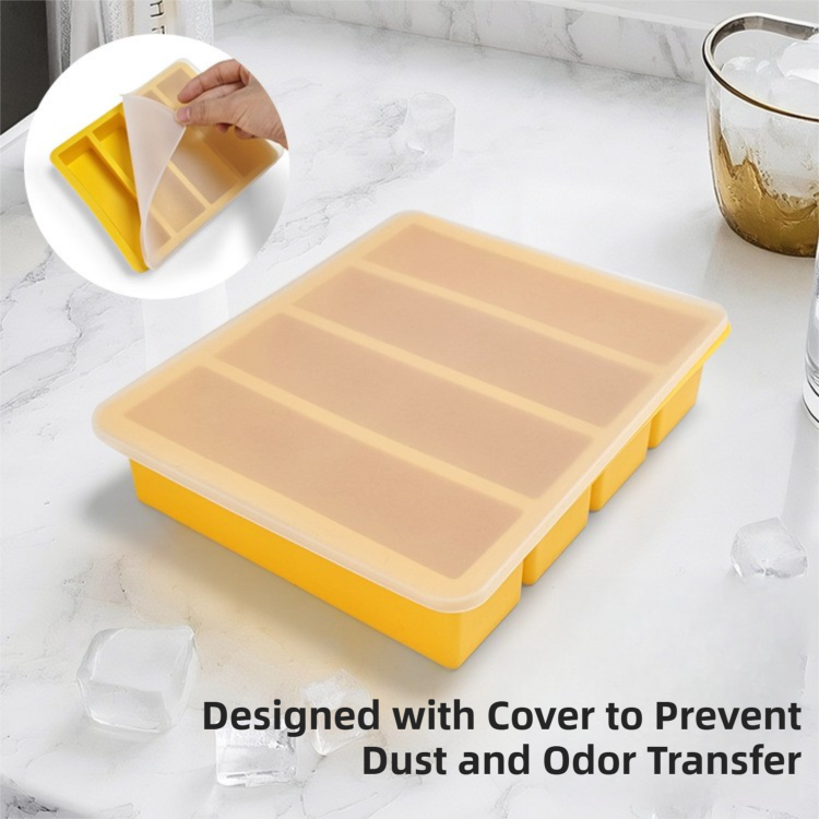 2-Packs Black Flexible 4-Grid Silicone Long Ice Cube Tray with Lid - Easy Release Reusable Mold for Narrow Bottles & Cocktails