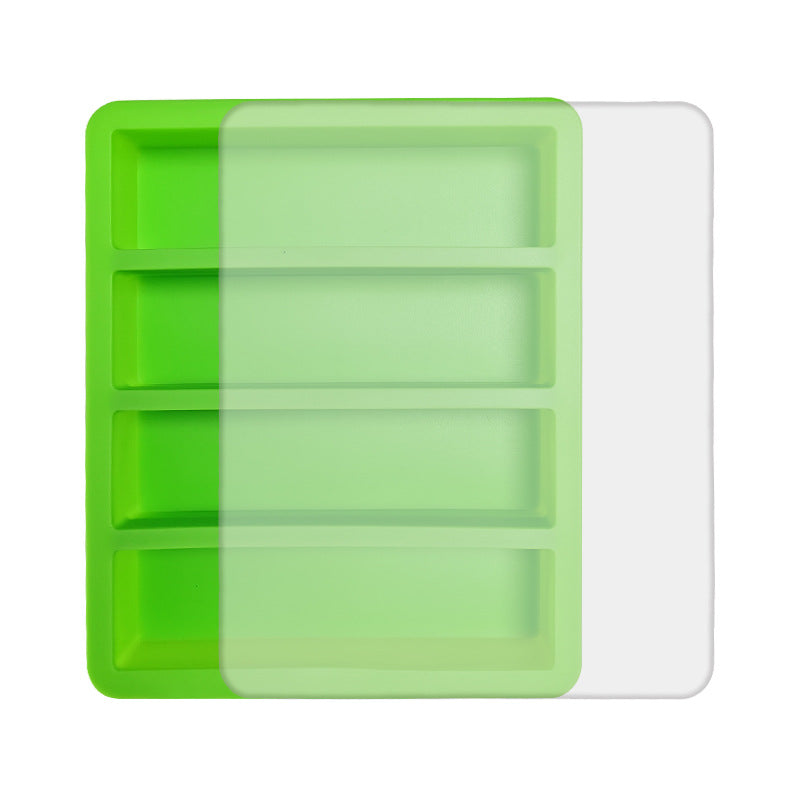 2-Packs Green Flexible 4-Grid Silicone Long Ice Cube Tray with Lid - Easy Release Reusable Mold for Narrow Bottles &amp; Cocktails