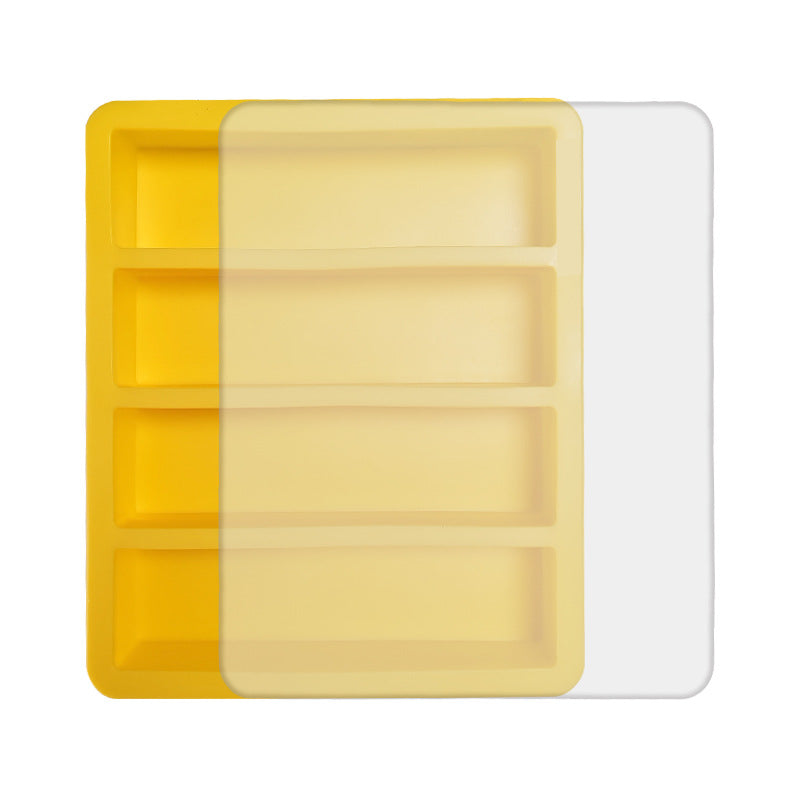 2-Packs Yellow Flexible 4-Grid Silicone Long Ice Cube Tray with Lid - Easy Release Reusable Mold for Narrow Bottles &amp; Cocktails