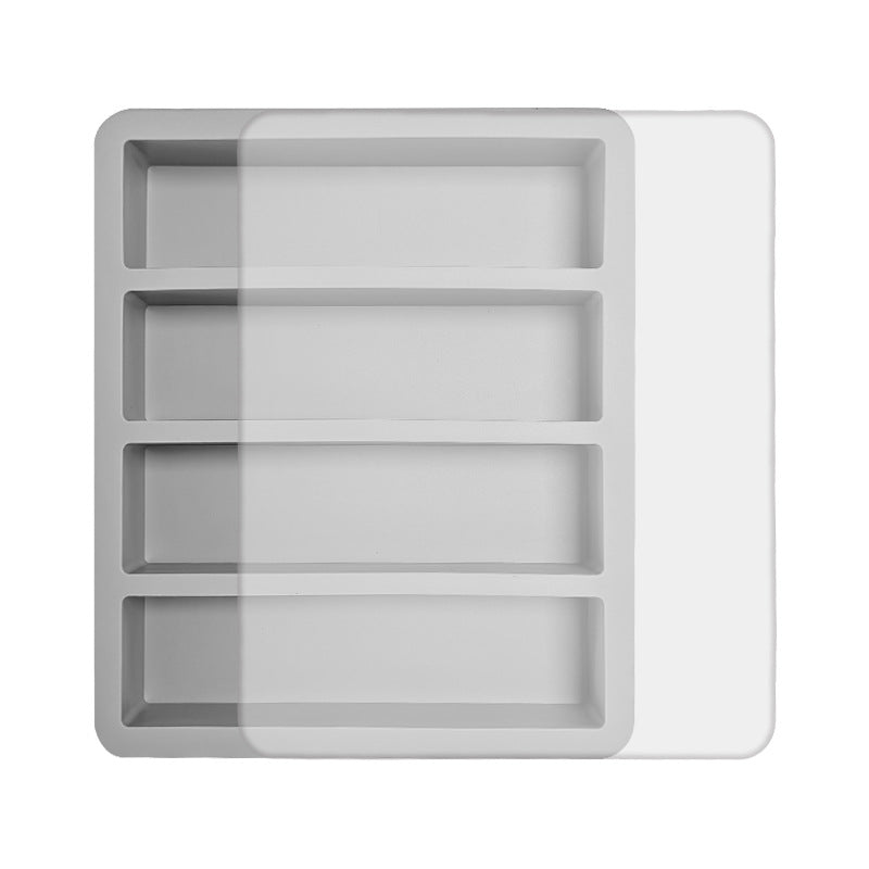 2-Packs Grey Flexible 4-Grid Silicone Long Ice Cube Tray with Lid - Easy Release Reusable Mold for Narrow Bottles &amp; Cocktails