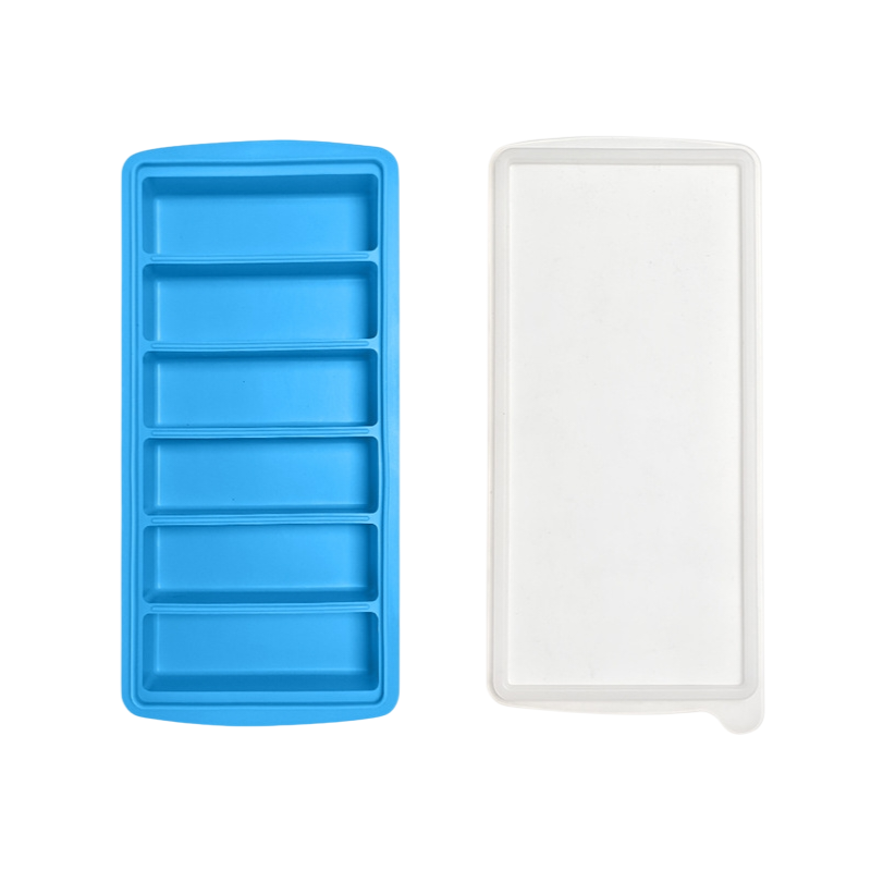2-Packs Blue 6-Grid Extra Long Silicone Ice Cube Tray - Easy Release Reusable Food Grade Mold for Whiskey, Cocktails &amp; Commercial Use