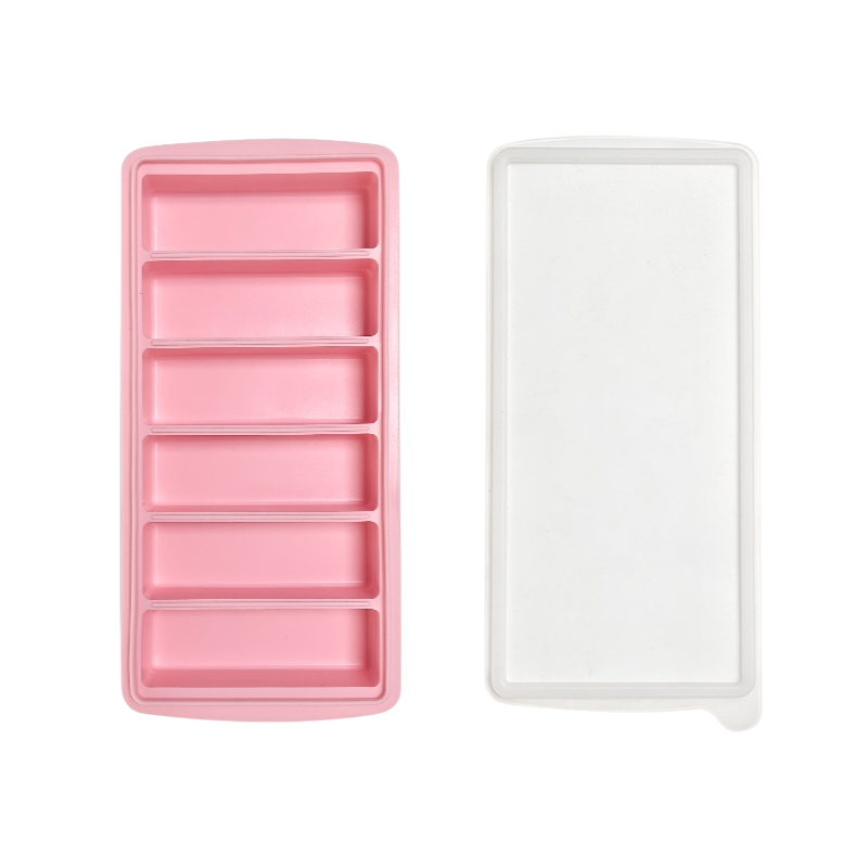 2-Packs Pink 6-Grid Extra Long Silicone Ice Cube Tray - Easy Release Reusable Food Grade Mold for Whiskey, Cocktails &amp; Commercial Use