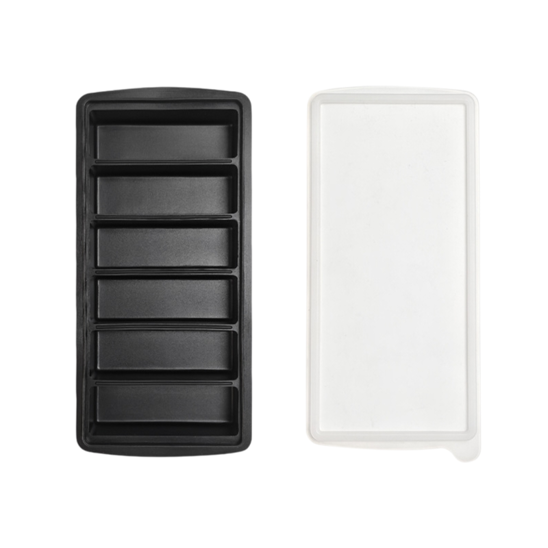 2-Packs Black 6-Grid Extra Long Silicone Ice Cube Tray - Easy Release Reusable Food Grade Mold for Whiskey, Cocktails &amp; Commercial Use