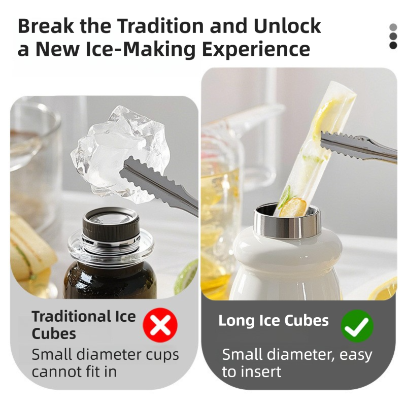 2-Packs Black 6-Grid Extra Long Silicone Ice Cube Tray - Easy Release Reusable Food Grade Mold for Whiskey, Cocktails & Commercial Use