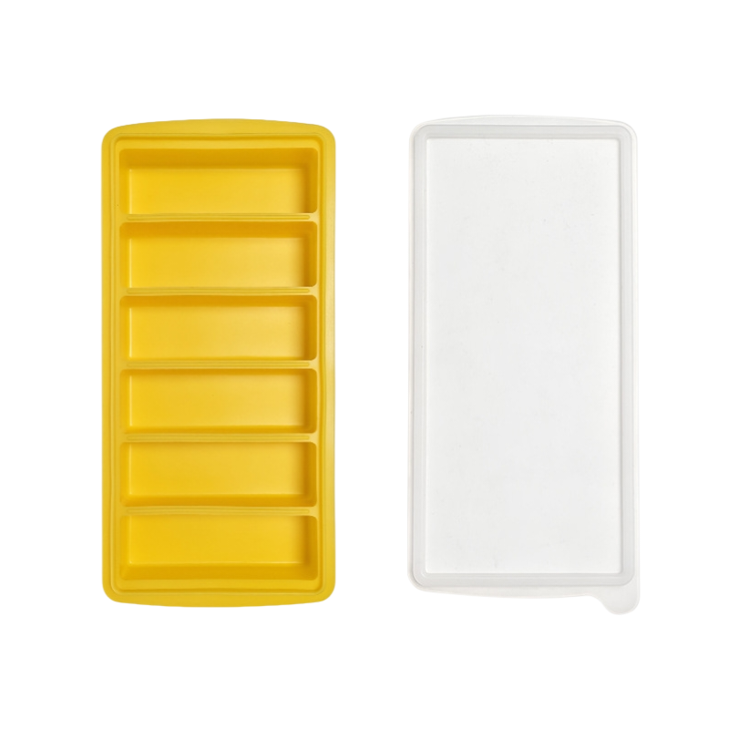 2-Packs Yellow 6-Grid Extra Long Silicone Ice Cube Tray - Easy Release Reusable Food Grade Mold for Whiskey, Cocktails &amp; Commercial Use