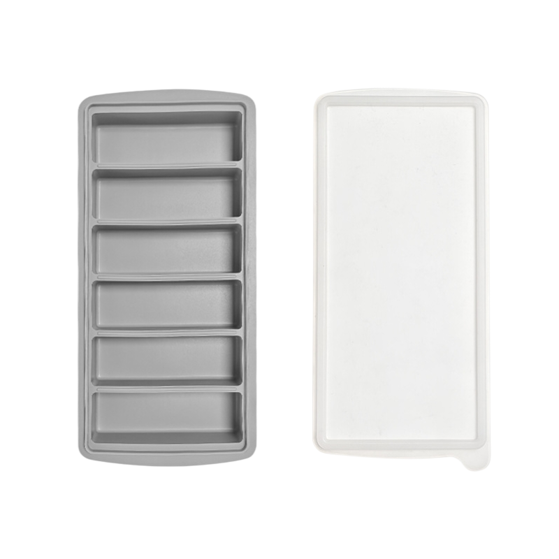 2-Packs Grey 6-Grid Extra Long Silicone Ice Cube Tray - Easy Release Reusable Food Grade Mold for Whiskey, Cocktails & Commercial Use