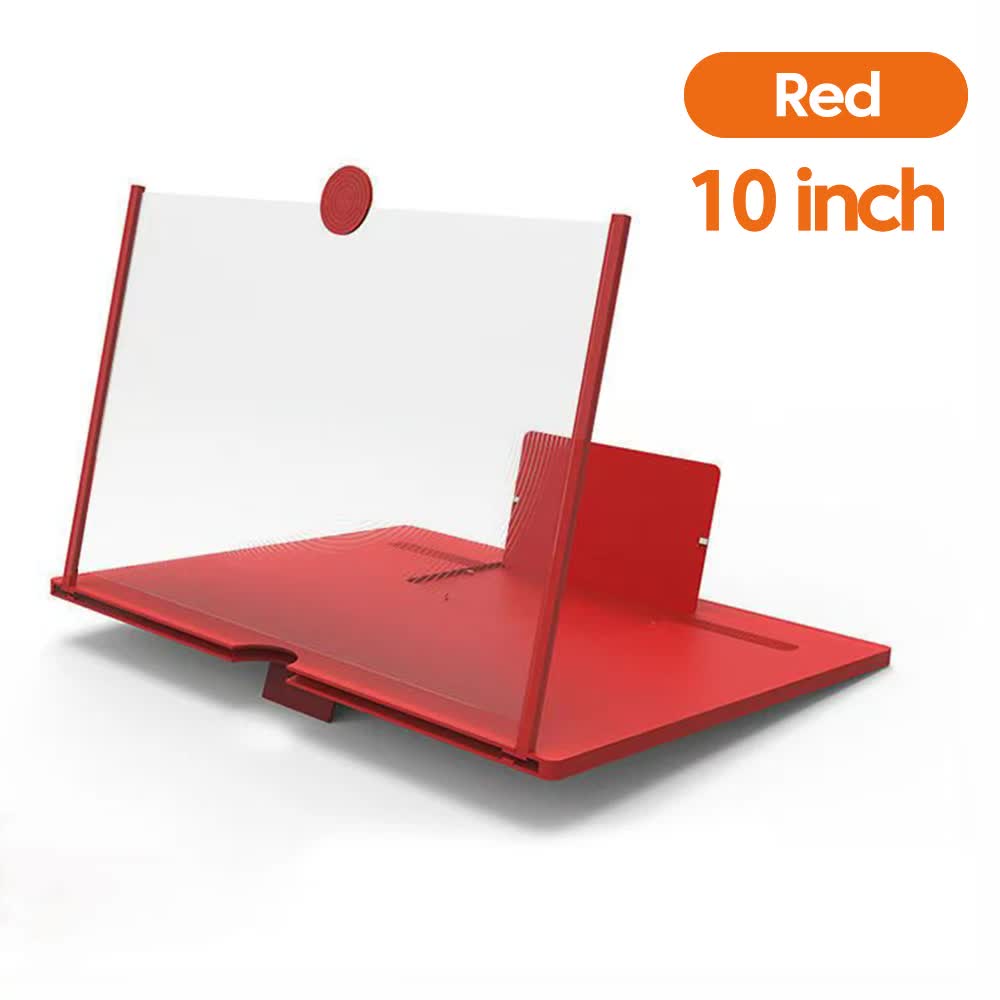 Red 10-Inch Ultra-Clear Portable Retractable HD Mobile Phone Screen Magnifier - Eye Protection Fresnel Lens Projector, with Built-in Phone Holder &amp; Adjustable Base