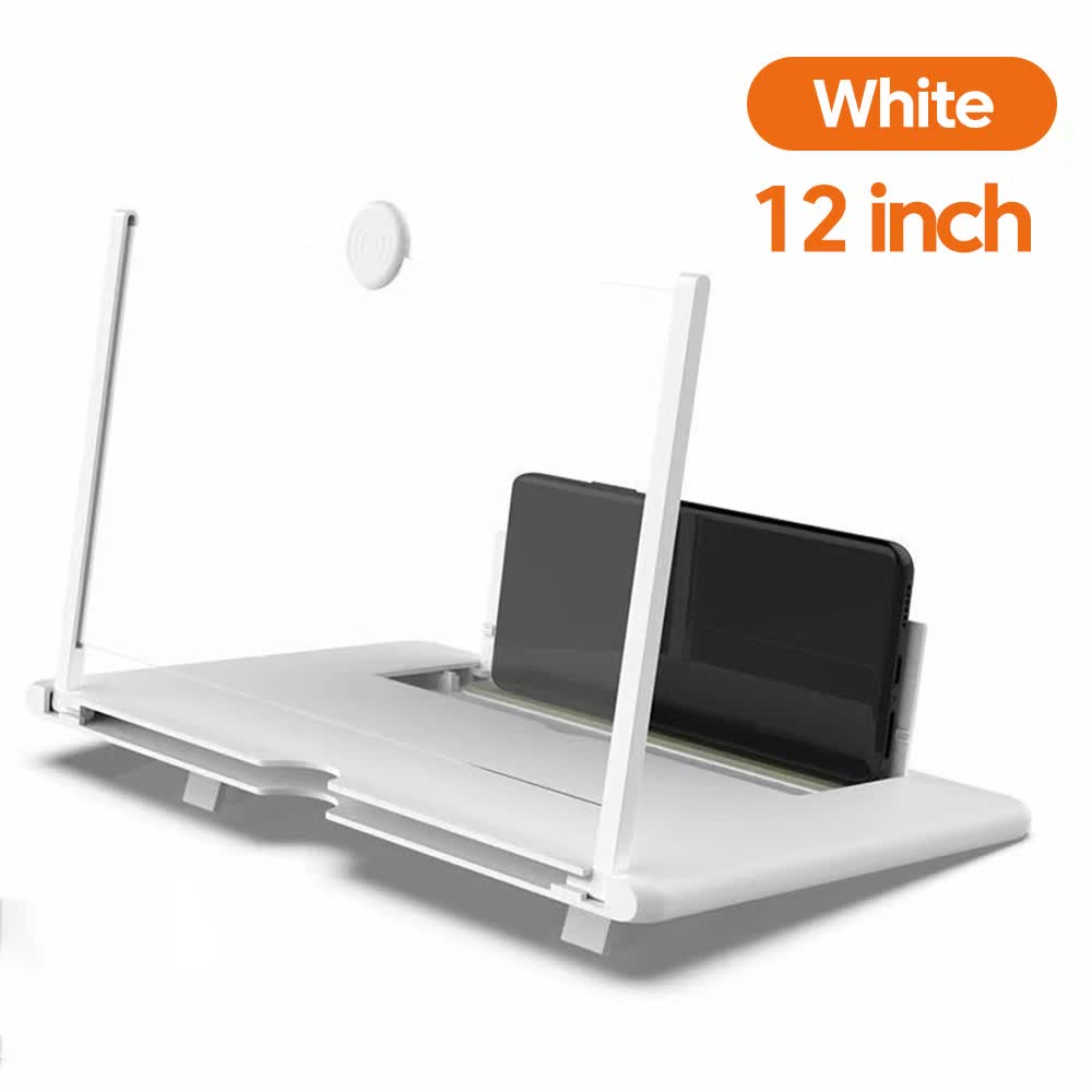 White 12-Inch Ultra-Clear Portable Retractable HD Mobile Phone Screen Magnifier - Eye Protection Fresnel Lens Projector, with Built-in Phone Holder &amp; Adjustable Base