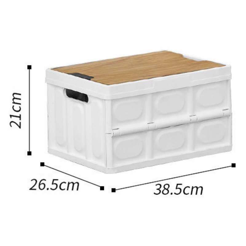 White Collapsible Small Standard Storage Box with Wooden Table Top(39x27x21CM) - Car Trunk Organiser for Australian Camping & Home Use
