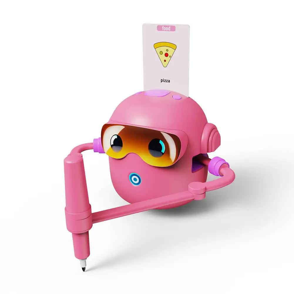 Pink smart Drawing &amp; Learning Robot Toy with 100 Cards - Drawing &amp; Vocabulary Educational Companion for Kids, Quick Card-Insert Recognition