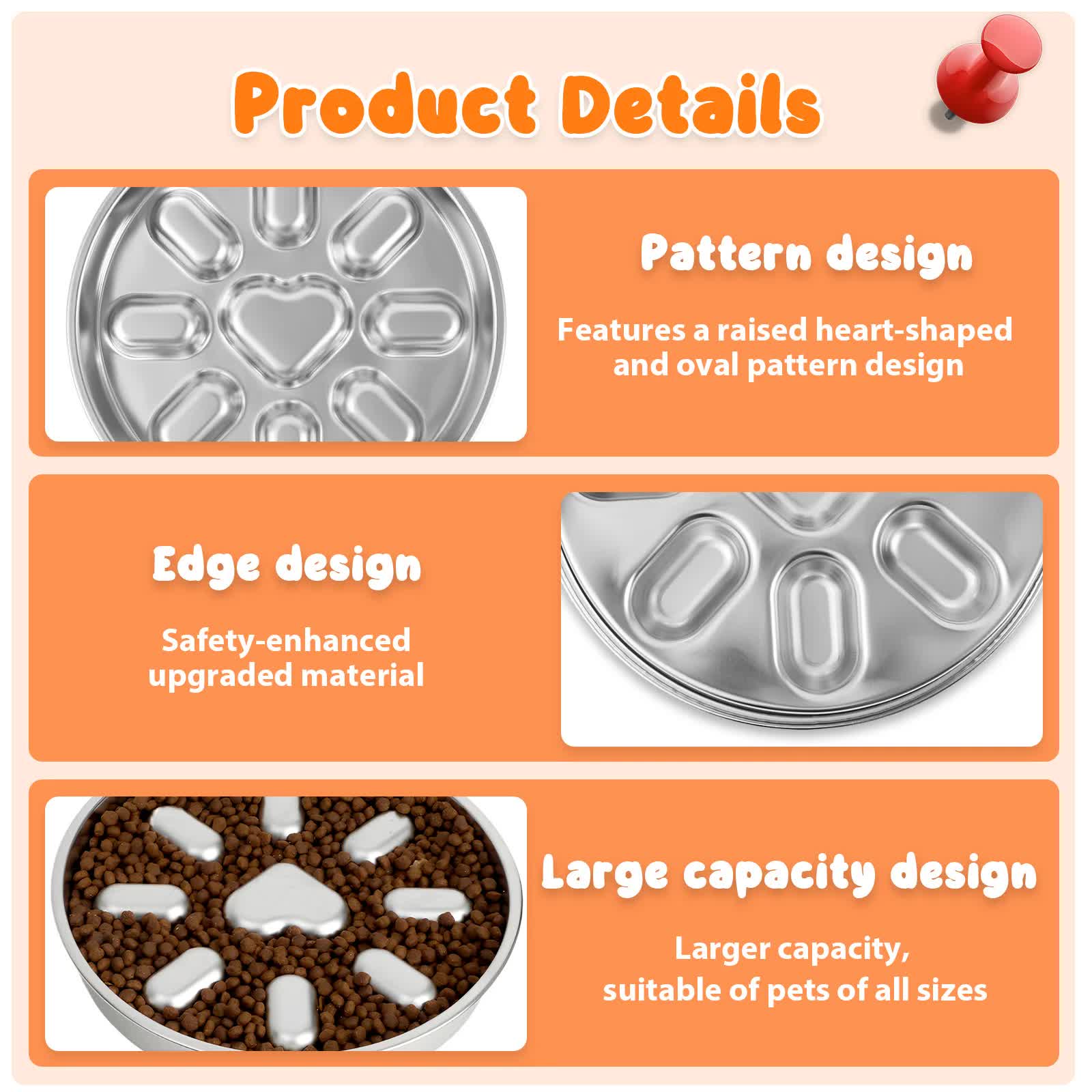 2-Pack Reversible Heavy-Duty 304 Stainless Steel Slow Feeder Bowl(23x23x3.5CM) - Anti-Slip/Tip Pet Dish for Dogs & Cats to Prevent Bloating and Choking