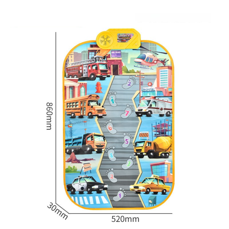 2-Pack Kids Multifunctional Electronic Dance Mat(52x86CM) - Dinosaur & Transport Theme Play Mat with Sound Recognition for Early Education and Physical Exercise