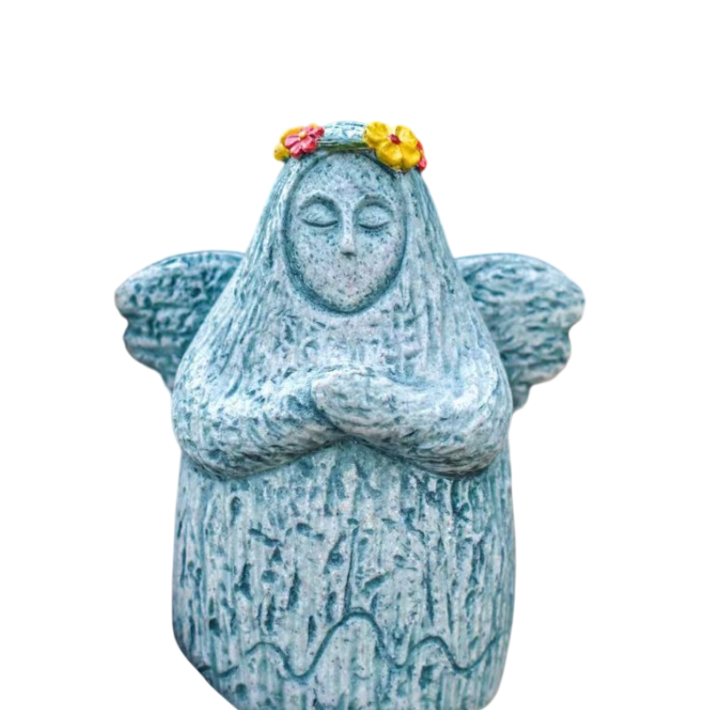 Zelda Goddess Statue Figurine(Large Statue with Flower Crown + Apple) - Retro Resin Finish, Hyrule Shrine Model for Garden, Aquarium & Car Decor