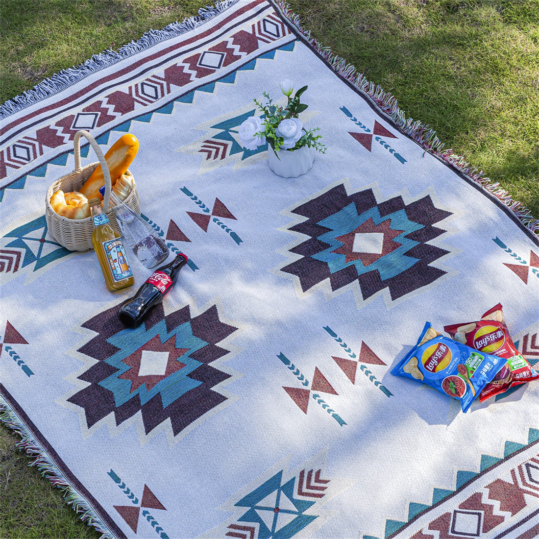 Mutifunctional 90 x 90 CM Bohemian Outdoor Picnic Blanket &amp; Throw - Thick, Moisture-Proof Mat for Camping, Beach &amp; Home Decor