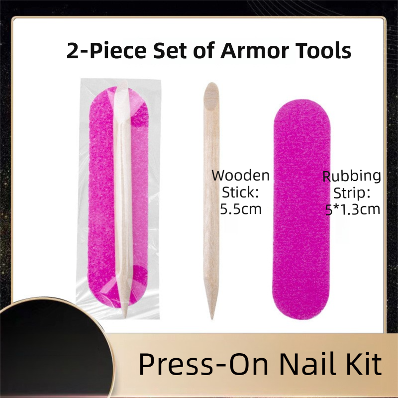 10-Set Press-On Nail Prep Tool Kits - 10 x Disposable Manicure Sticks & 10 x Mini Files, 10 Ultra-Thin Adhesive Sheets